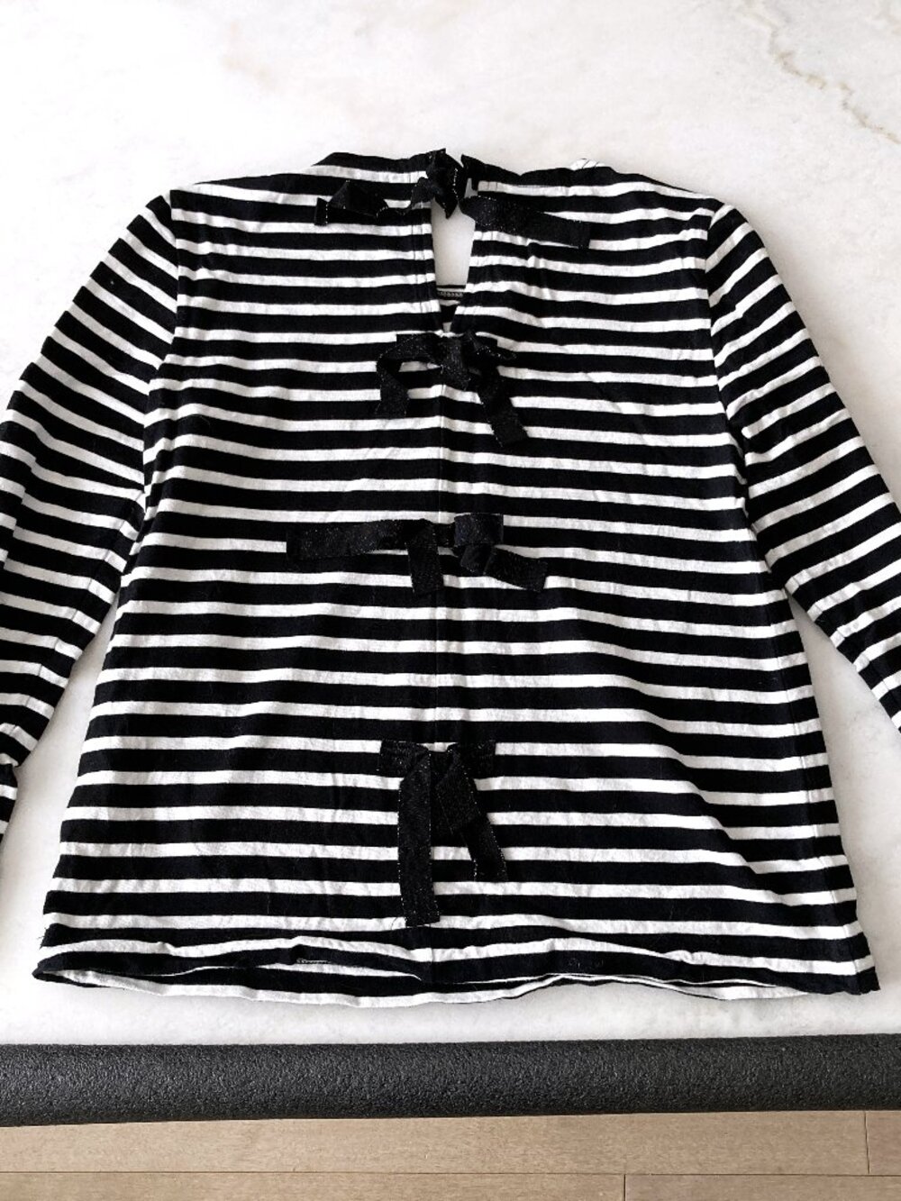 J Crew black & white striped long sleeve top / shirt / sweater with bows on back